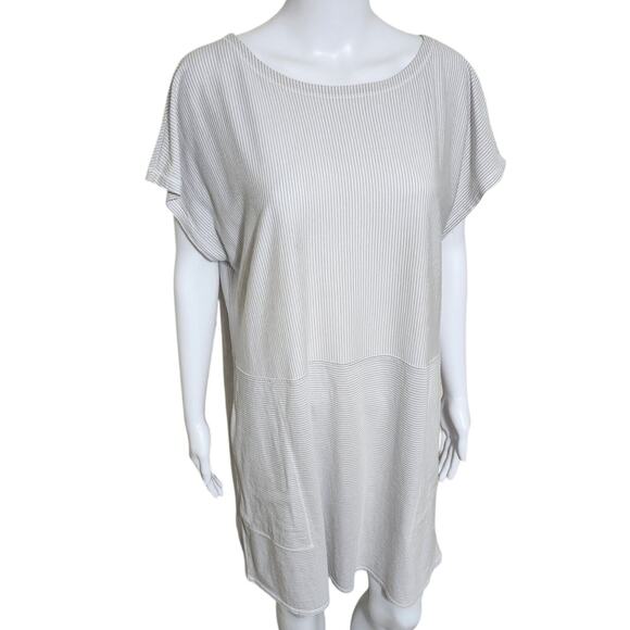 Eileen Fisher Gray/White Fine Organic Cotton Bateau NK Tunic LG - Picture 3 of 8